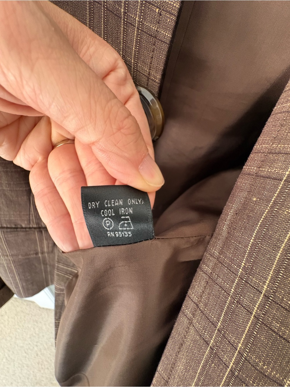 Lafayette 148 Blazer Jacket in Brown Plaid Wool Linen blend - Picture 5 of 8